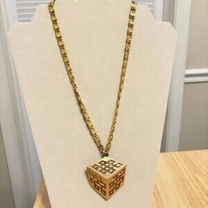 Vintage Napier 3D Cube Runway Statement Necklace Pendant 70's 80's Glam